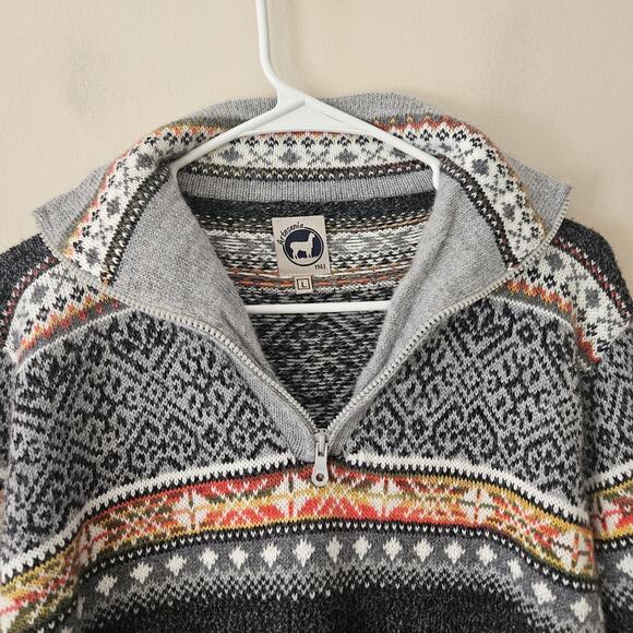 Artesanias Alpaca Blend 1/4 Quarter Zip Mock Sweater Fair Isles Men's Large - Picture 5 of 10